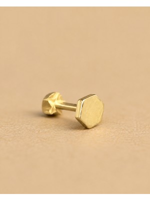 Sarezza Gold 14 Ayar Altın Altıgen Model Tragus Küpe