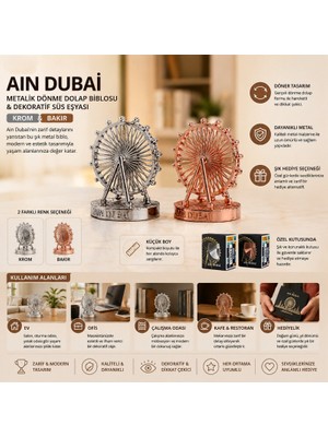 Veraura Lifestyle Küçük Boy Metalik Dönme Dolap Biblosu - Ain Dubai Figürü - Dekoratif Süs Eşyası