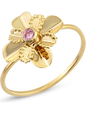 Orena Jewelry Quartz Clover 14 Ayar Altın Kadın Yüzük