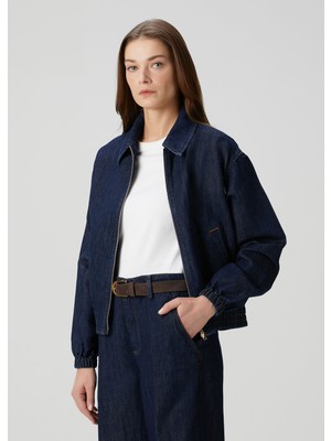 7 For All Mankind Koyu Mavi Denim Bomber Ceket