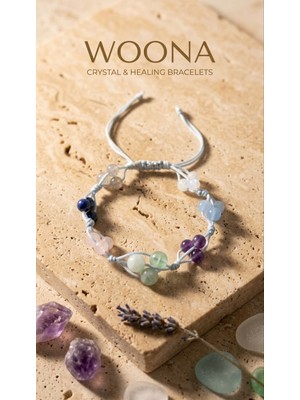 Woona Dostluk & Aşk & Kardeşlik - Amazonit & Akuamarin & Ametist & Ay Taşı & Labradorit & Lapis Lazuli & Pembe Kuvars El Yapımı Ayarlanabilir Özel Tasarım Premium Doğal Taş Bileklik