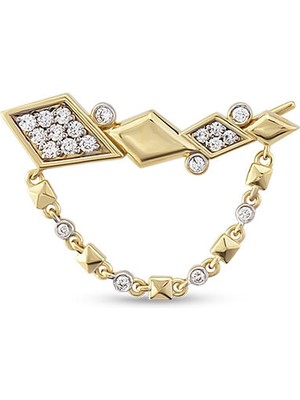 Rita Fine Jewelry Bloom Chain Pırlanta Taşlı 14 Ayar Altın Kadın Küpe