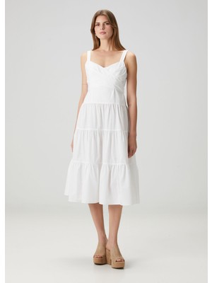Lauren Ralph Lauren Beyaz Büzgülü Midi Elbise