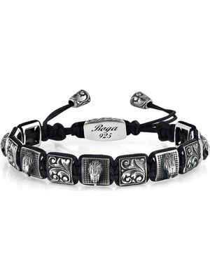 Boga Eagle/engraved 11MM Macrame Erkek Gümüş Bileklik