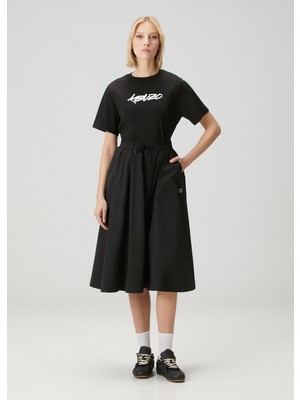 Kenzo Siyah Pileli Midi Etek