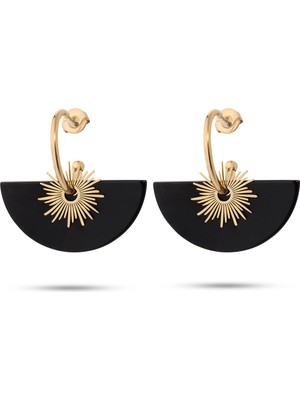Chaseldor Jiji Gold Siyah Doğal Taşlı Altın Kaplama Çelik Kadın Küpe