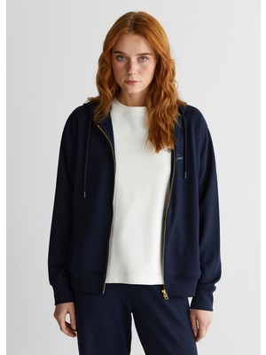 Gant Lacivert Standart Fit Kapüşonlu Fermuarlı Kadın Sweatshirt