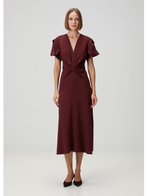 Victoria Beckham Bordo Midi Elbise