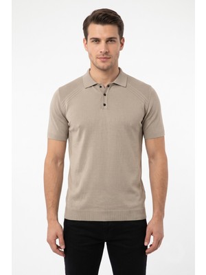 Çizgi Triko Erkek Polo Yaka Düğmeli Kısa Kollu Tişört Klasik Kalıp BGL-ST05546