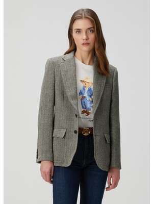 Polo Ralph Lauren Siyah Desenli Keten Blazer