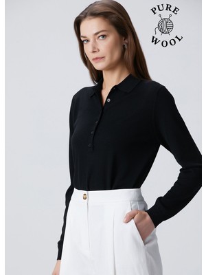  collection siyah yün polo triko