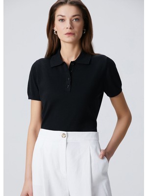  collection siyah kısa kol polo triko