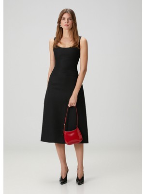 Jacquemus Tablier Siyah Midi Keten Elbise