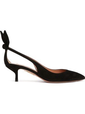 Aquazzura Bow Tie Siyah Deri Topuklu Ayakkabı