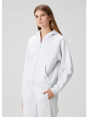 Skims Classic Gri Kapüşonlu Fermuarlı Sweatshirt
