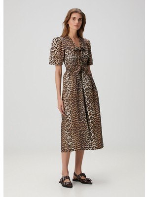 Ganni Leopar Desenli Midi Elbise