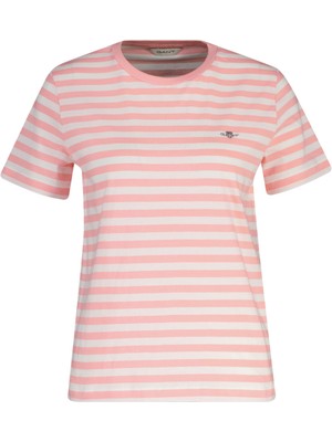 Gant Pembe Bisiklet Yaka Regular Fit Kısa Kollu Kadın T-Shirt