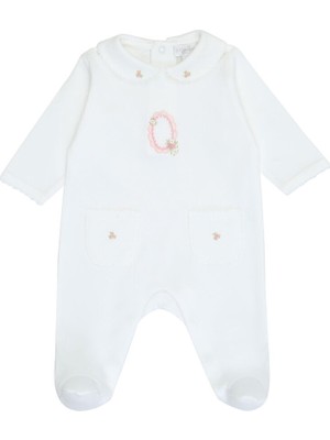 Princess Baby Beyaz Bebe Yaka Çiçek Nakışlı Kız Bebek Tulum