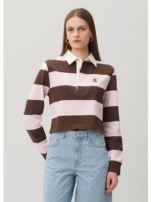Maje Kahve Pembe Çizgili Polo Sweatshirt