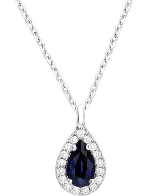Mov Diamond Safir ve Pırlanta Taşlı 14 Ayar Beyaz Altın Kadın Kolye