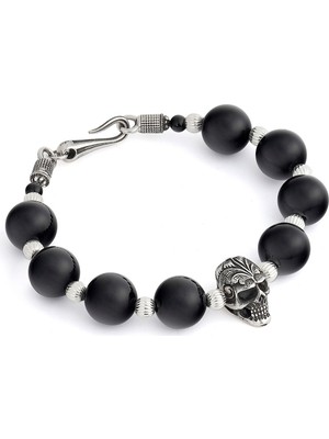 Boga Skull Siyah Erkek Gümüş Bileklik