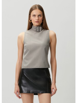 Courreges Yakası Kemerli Yün Bluz