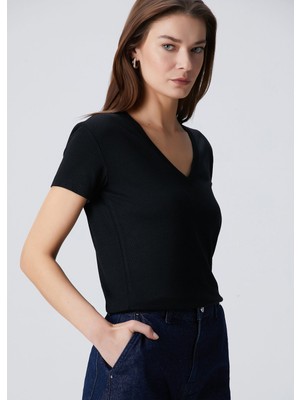  collection siyah ıpek karışımlı t-shirt