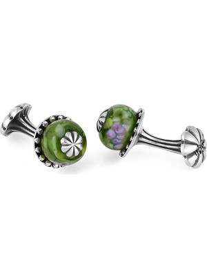 Boga Glass Beads Floral Fx Gümüş Kol Düğmesi