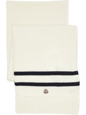 Moncler Siyah Beyaz Logolu Kadın Yün Atkı