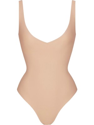 Skims Unlined Plunge Koyu Bej Tanga Bodysuit