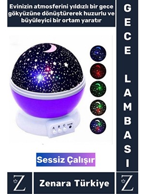Maison Luré Dönen Yıldız ve Ay Temalı Gece Lambası ile Çocuk Odası Dekoru Masa ve Gece Lambası
