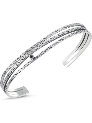 Aleyna Cebeci Jewelry Aurora Siyah Pırlantalı 925 Ayar Gümüş Erkek Bileklik