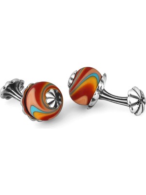Boga Glass Beads Gümüş Kol Düğmesi
