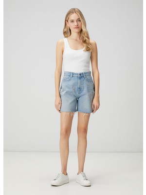 club mavi serpme taşlı denim şort