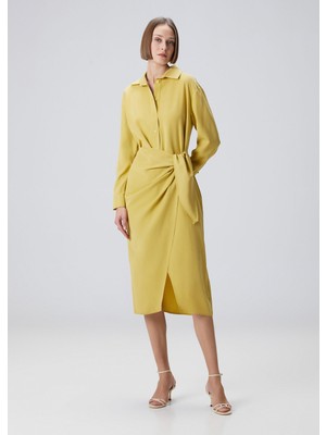  collection yağ yeşili midi anvelop gömlek elbise