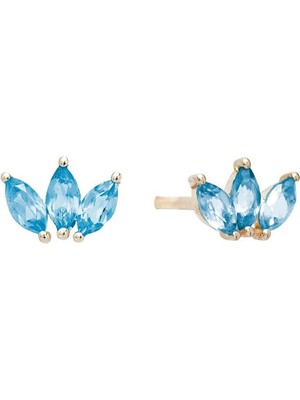 Studio D'oro Florence Mavi Topaz 925 Gümüş Üzeri 14 Ayar Altın Mikron Kaplama Küpe