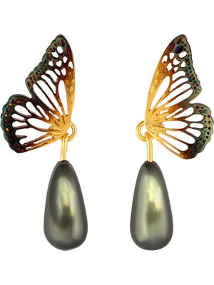 Ezra Baghaki Jewellery Incili Kelebek Kanadı 925 Ayar Gümüş Kadın Küpe