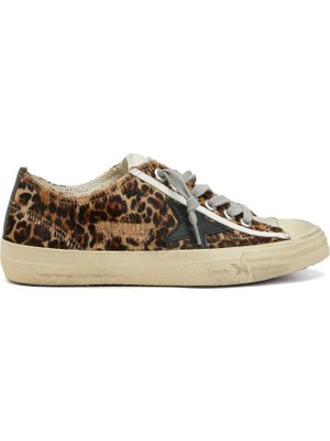 Golden Goose V Star Leopar Desenli Kadın Deri Sneaker