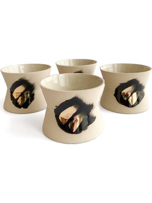 Ceramicshe Bej Seramik Büyük Boy 4'lü Kahve Fincanı Seti