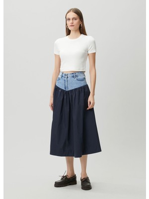 Sandro Sannia Lacivert Midi Denim Etek