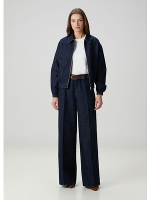 7 For All Mankind Koyu Mavi Wide Leg Jean Pantolon