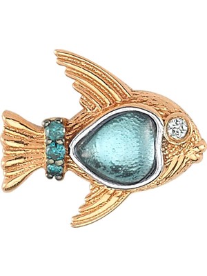 Bee Goddess Fish Kadın Small Tekli Mavi Topaz Altın Küpe