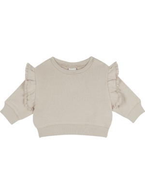 Antebies Dantel Detaylı Krem Pamuklu Kız Bebek Sweatshirt