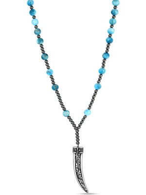 Boga Claw Fleur De Lis Gem Stone Erkek Gümüş Kolye