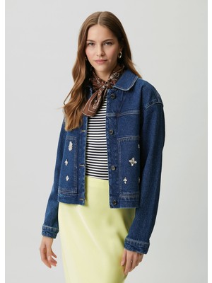  club ındigo taşlı kutu formlu denim ceket