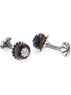 Boga Glass Beads Floral Fx Gümüş Kol Düğmesi