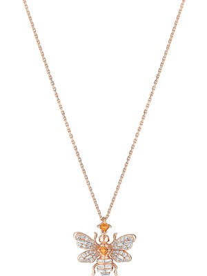 Bee Goddess Queen Bee Kadın Baget Pırlanta Sitrin Altın Kolye