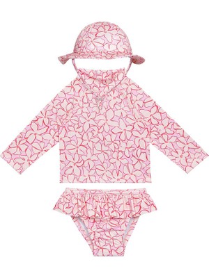 Sand Mother Lilac Blossom Şapkalı Uv Korumalı Uzun Kollu Kız Bebek Mayo Seti