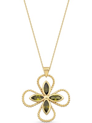 Orena Jewelry Emerald Flower 14 Ayar Altın Kadın Kolye