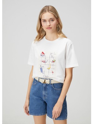  club kırık beyaz meyve baskılı oversize t-shirt